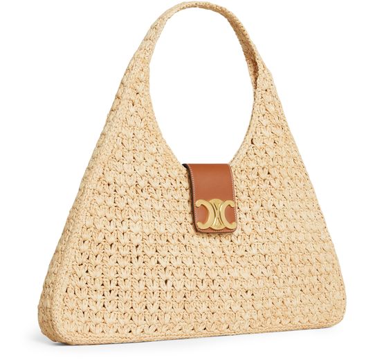 CELINE Dreieckiger shopper aus bast und kalbsleder