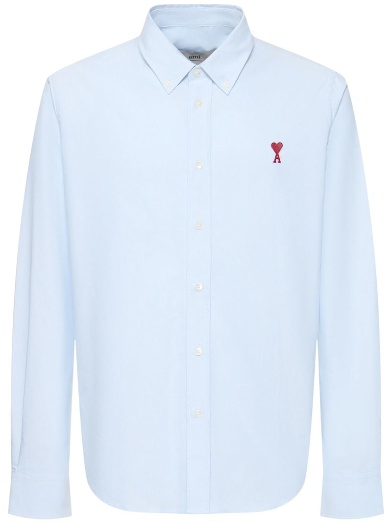 AMI Paris Hemd aus Oxford-Baumwolle mit Logo Blau