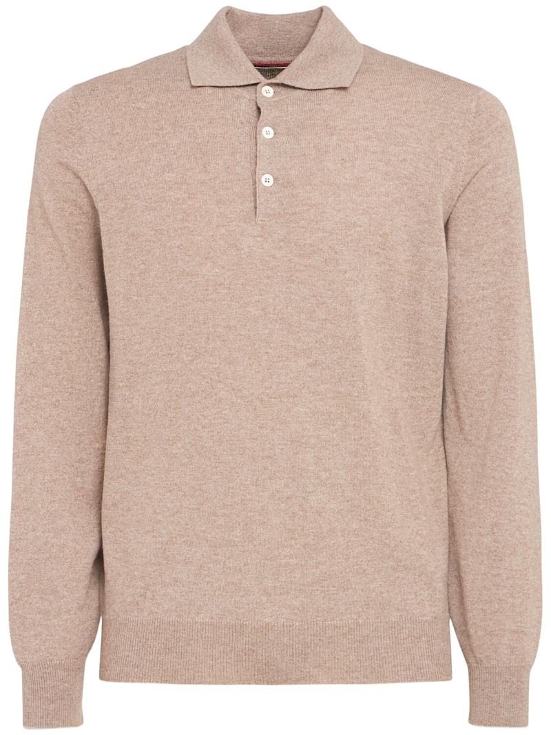 Brunello Cucinelli Polohemd aus Kaschmirstrick Beige