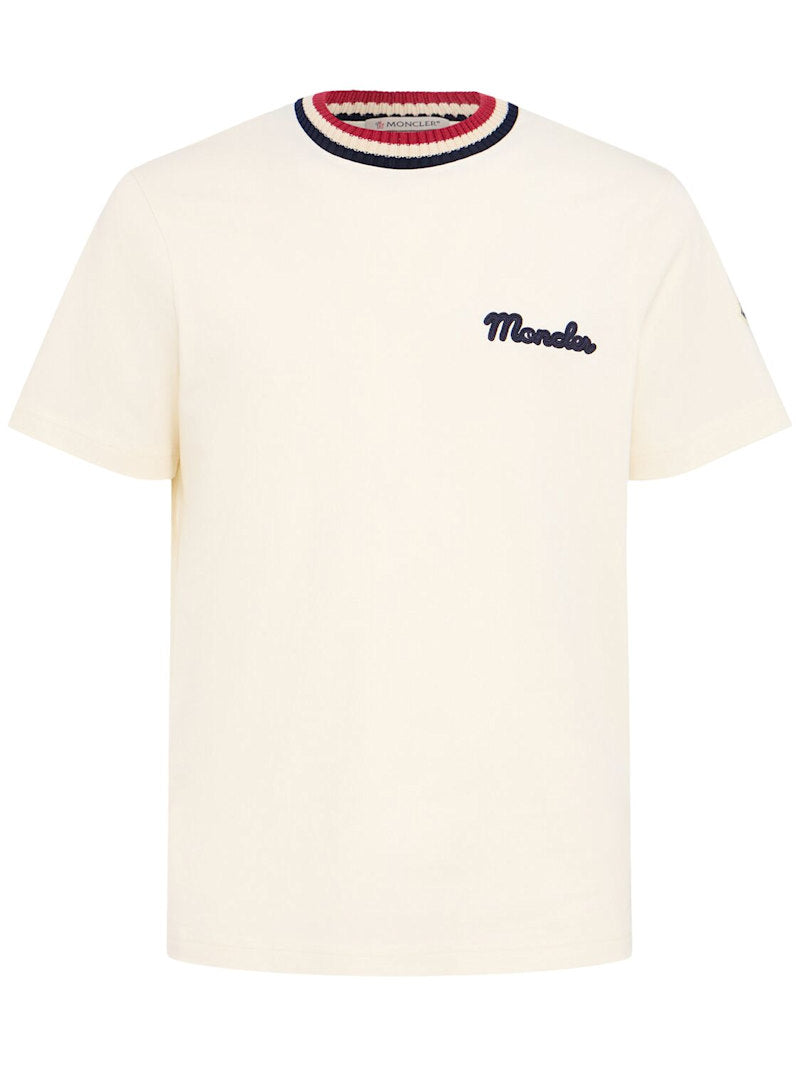 Moncler T-Shirt aus Baumwolljersey mit Logo Creme