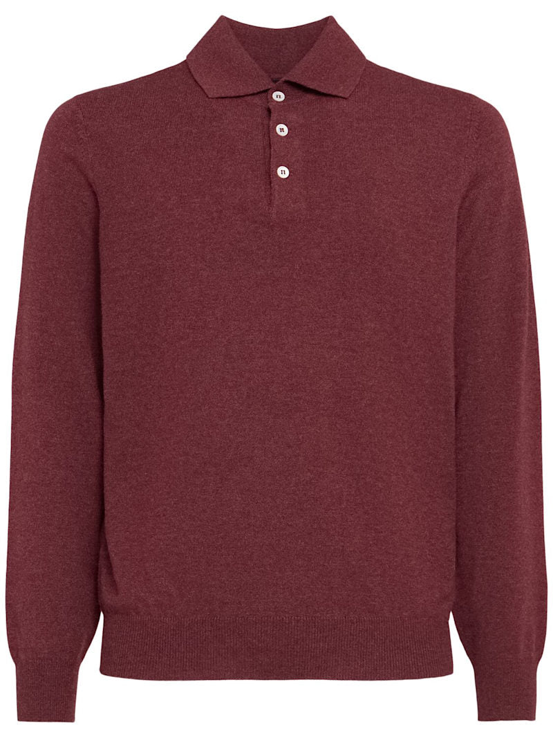 Brunello Cucinelli Polohemd aus Kaschmirstrick Amaranto