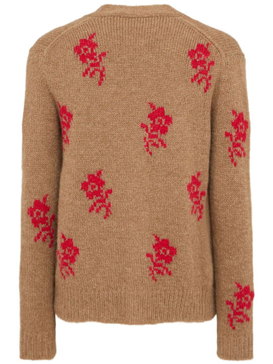 JIL SANDER Bauchfreier Cardigan aus Wollstrick mit Intarsie