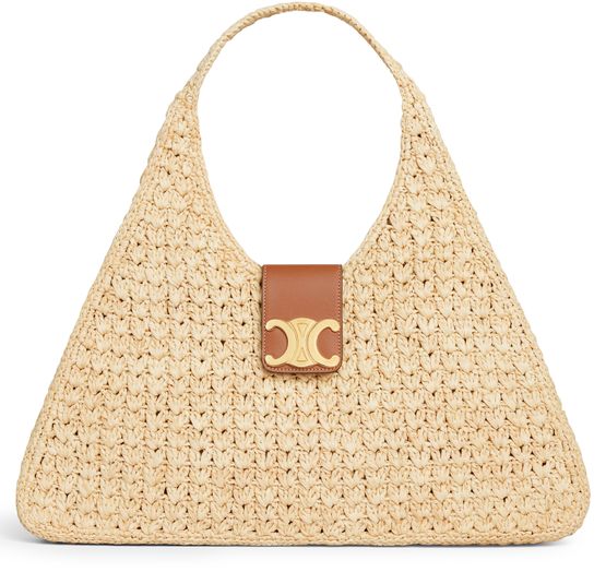 CELINE Dreieckiger shopper aus bast und kalbsleder