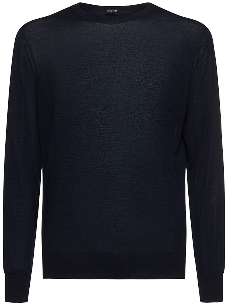 Zegna High performance wool crewneck sweater navy